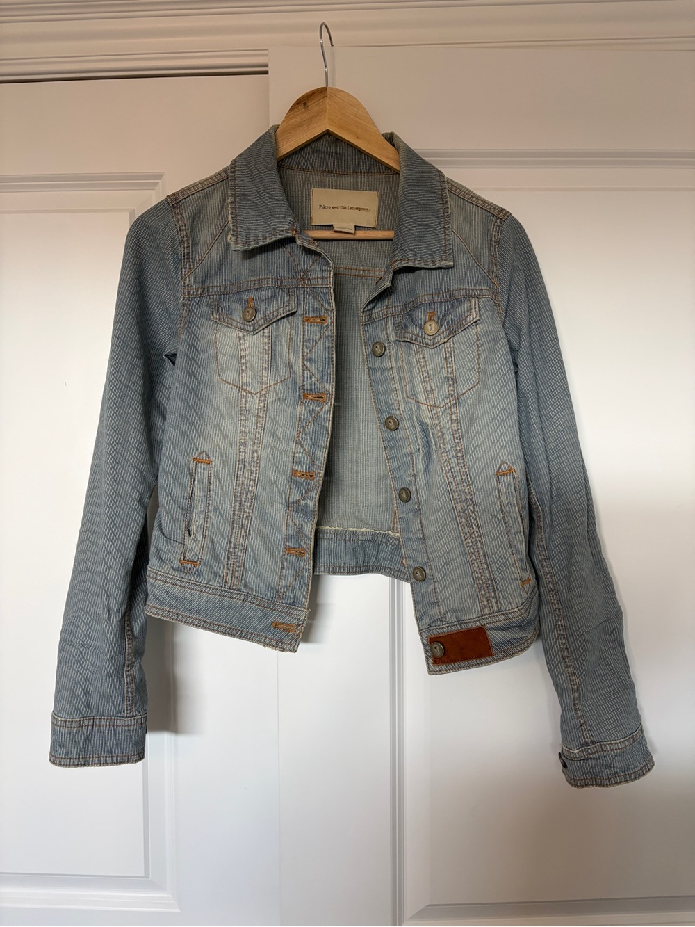 Pilcro Anthropologie - Light Blue stripe crop Denim Jacket coat